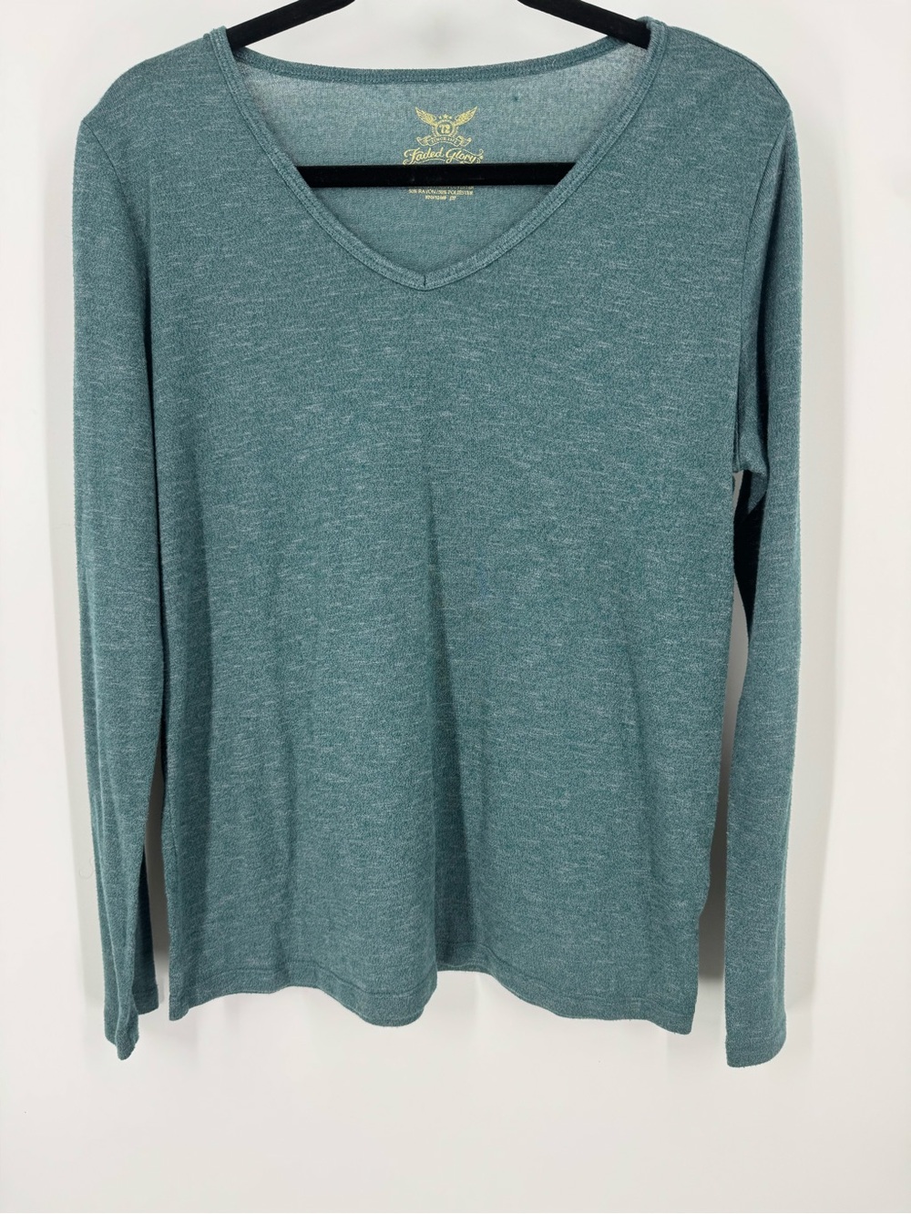 Faded Glory Women's Long Sleeve V-Neck Top - Teal Green